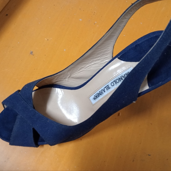 Manolo Blahnik Women's Sling Back Clog Navy Shoes Size 38/7(80) - Picture 7 of 9